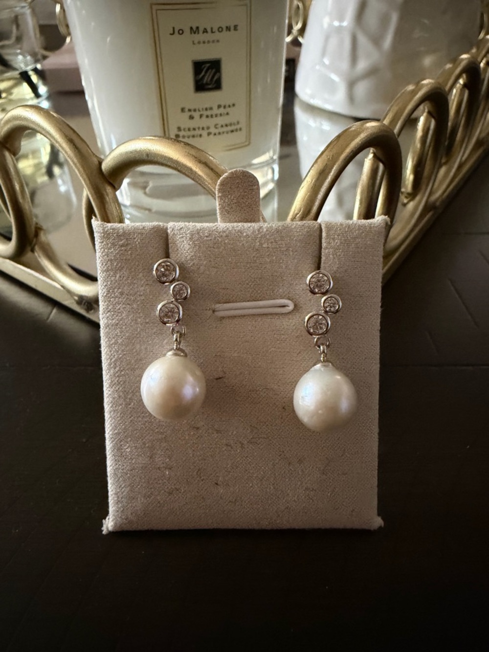11mm Dangling Real Edison Pearls with Cubic Zirconia Accents in a micron setting